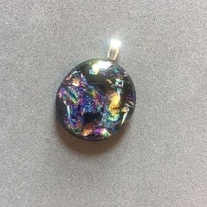 Unique “Galaxy” Black Blue & Purple Round Dichroic Glass Pendant